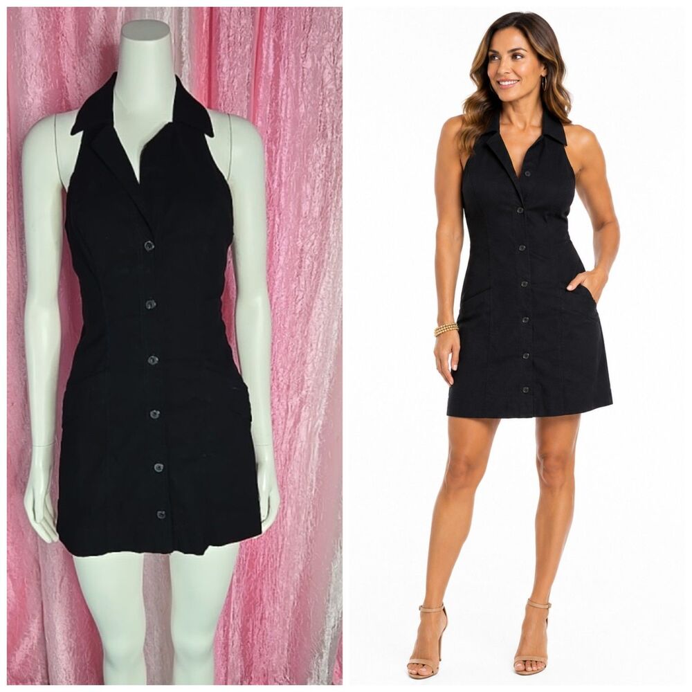 Maeve by Anthropologie Black Linen Blend Collared Mini Dress Size XS NWT